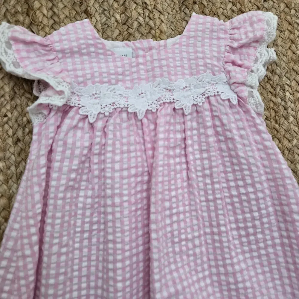 Bonnie Jean girls Seercucker Dress Size 2T Pink White Check Summer Beach‎ Fancy
